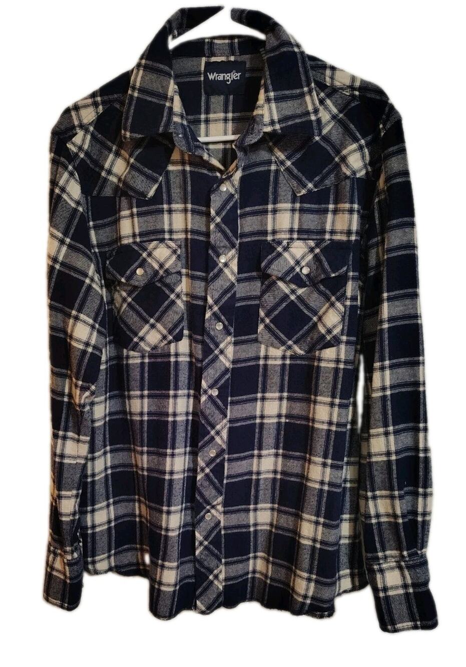 Wrangler Shirt Size Medium M Mens Flannel Plaid Pearl Snap Western Cowboy Rodeo